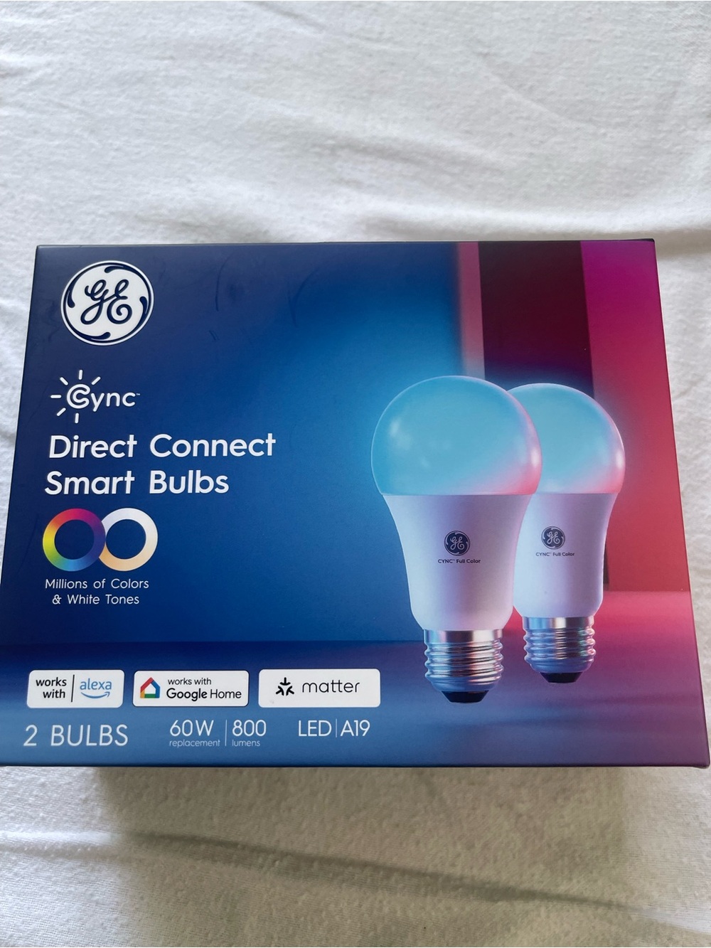 GE Direct Control Smart Bulbs 2 Bulbs Colors and White Tones 60W